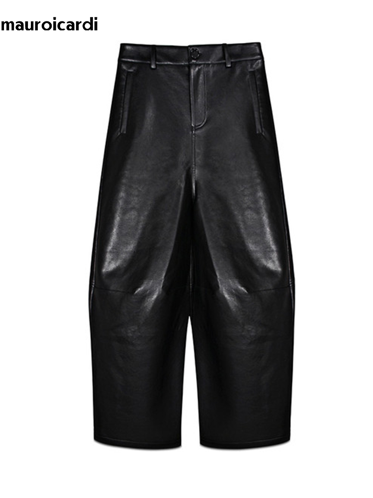 Street Fashion Baggy - Calças Largas de Couro PU Preto