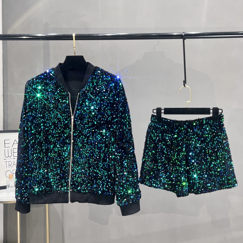 Street Fashion Jacket - Casaco de lantejoulas premium feminino terno