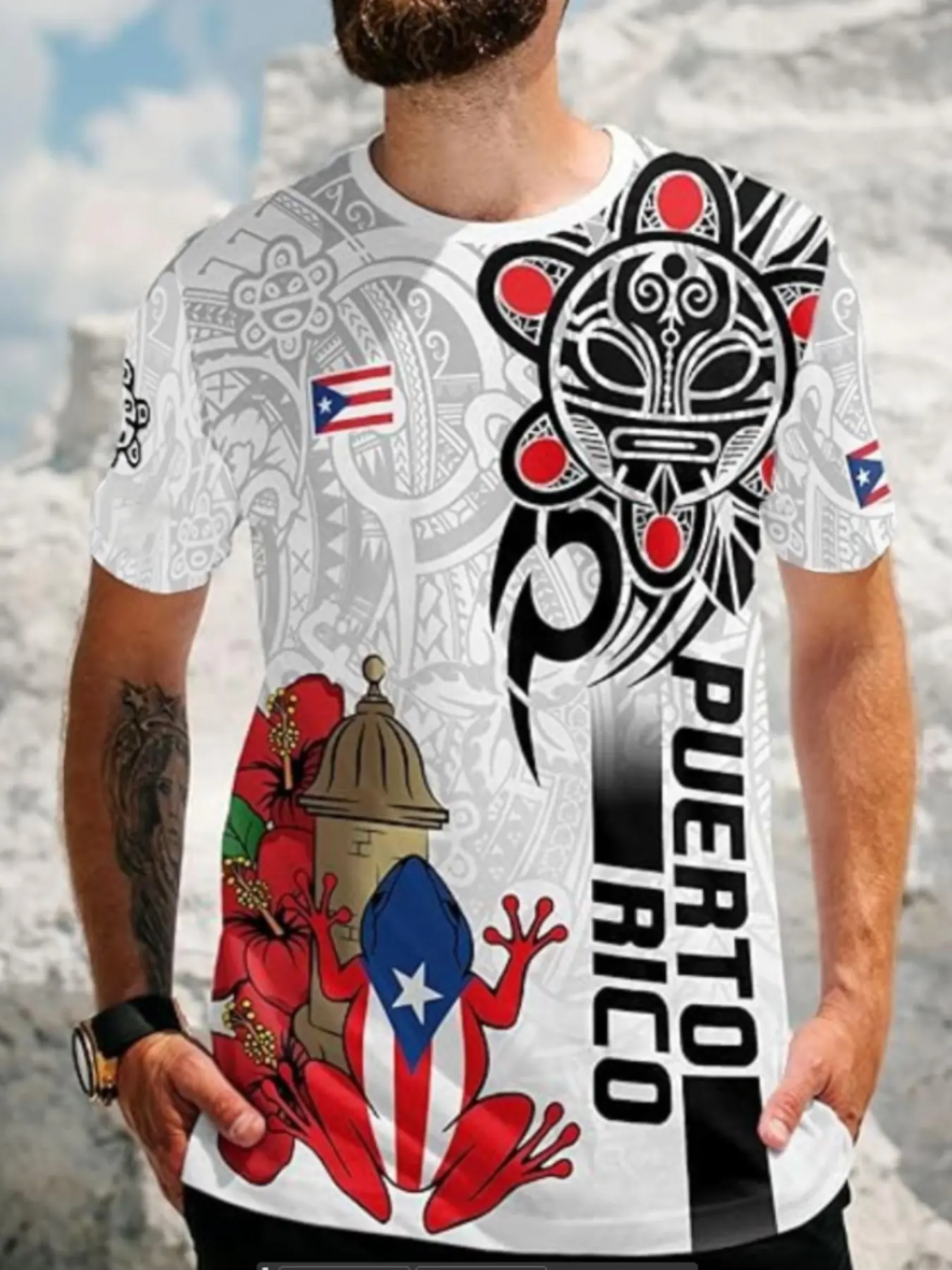 Street Fashion Culture - Camiseta Masculina com Estampa Porto-riquenha, Camisa