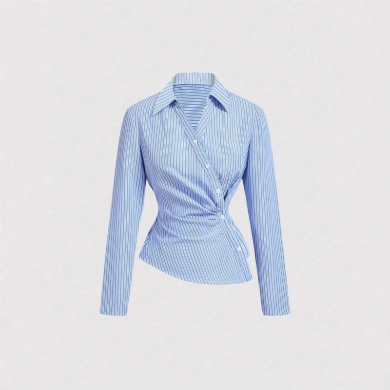Street Fashion China Girl - Camisa listrada feminina casual de manga