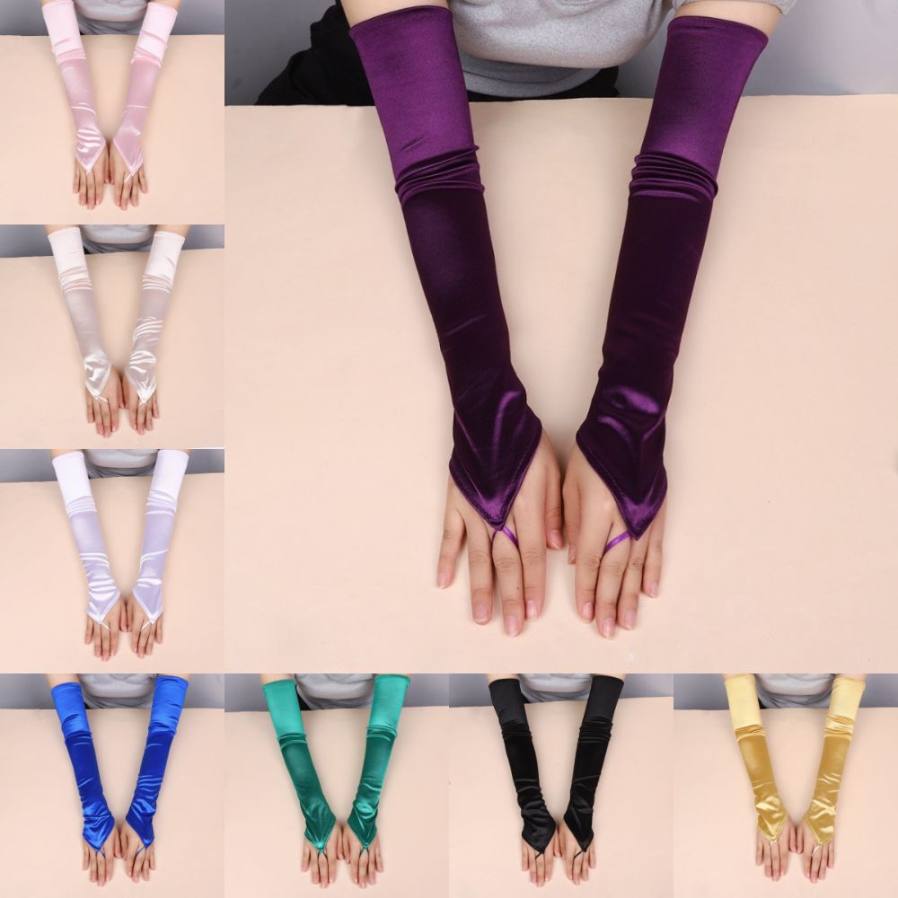 Street Fashion Gloves - Novo 49cm luvas femininas cetim sólido