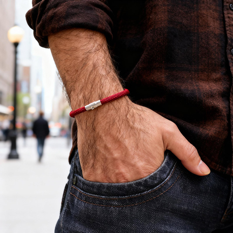 Street Fashion In Milan - Pulseira de corda artesanal de grau