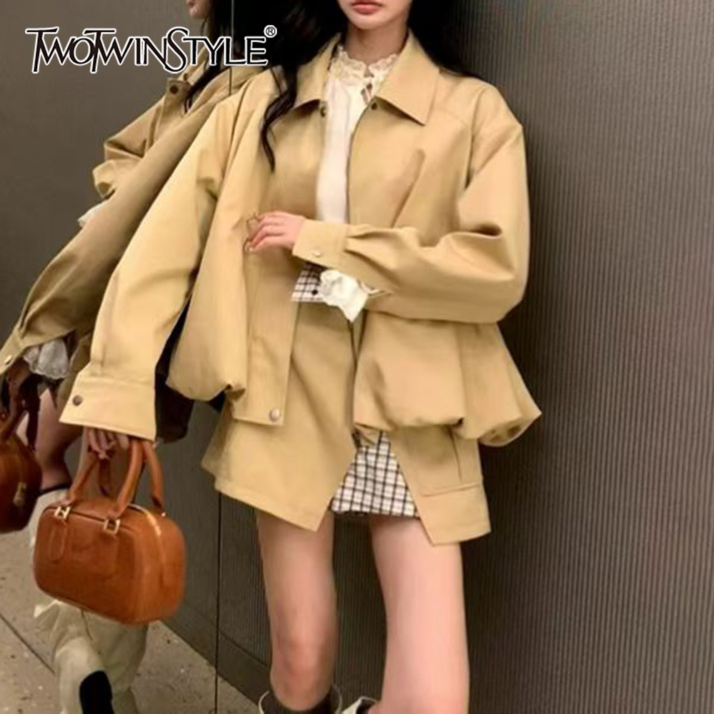 Twotwinstyle khakl bolso emend - Street Fashion Jacket avaliação e preço