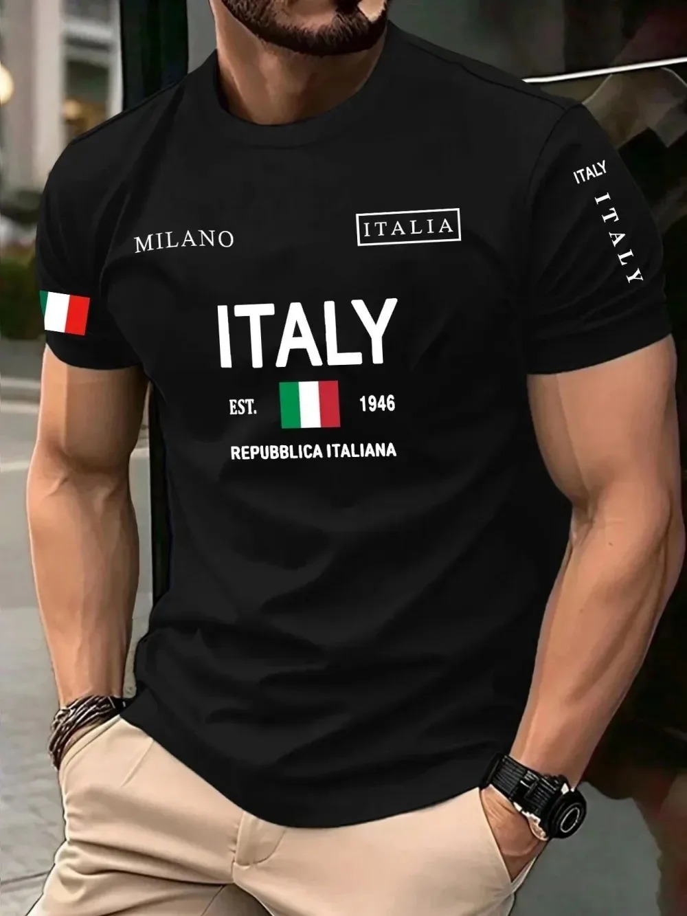 Camiseta Masculina Casual de R - Street Fashion In Milan avaliação e preço