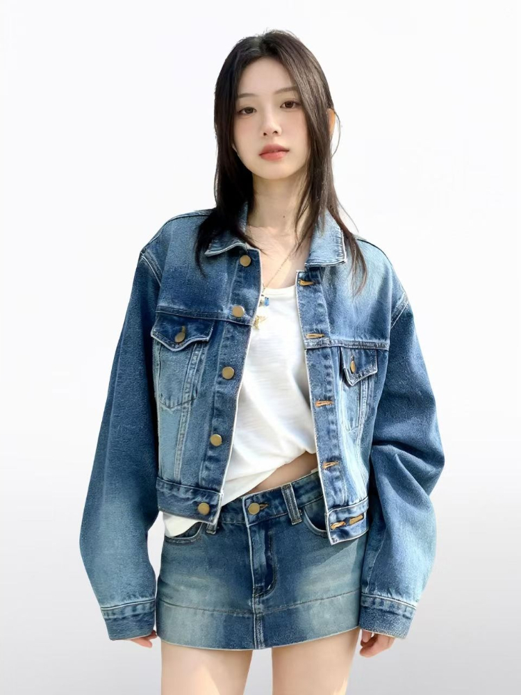 Conjuntos de Denim Vintage Ame - Street Fashion Jacket avaliação e preço