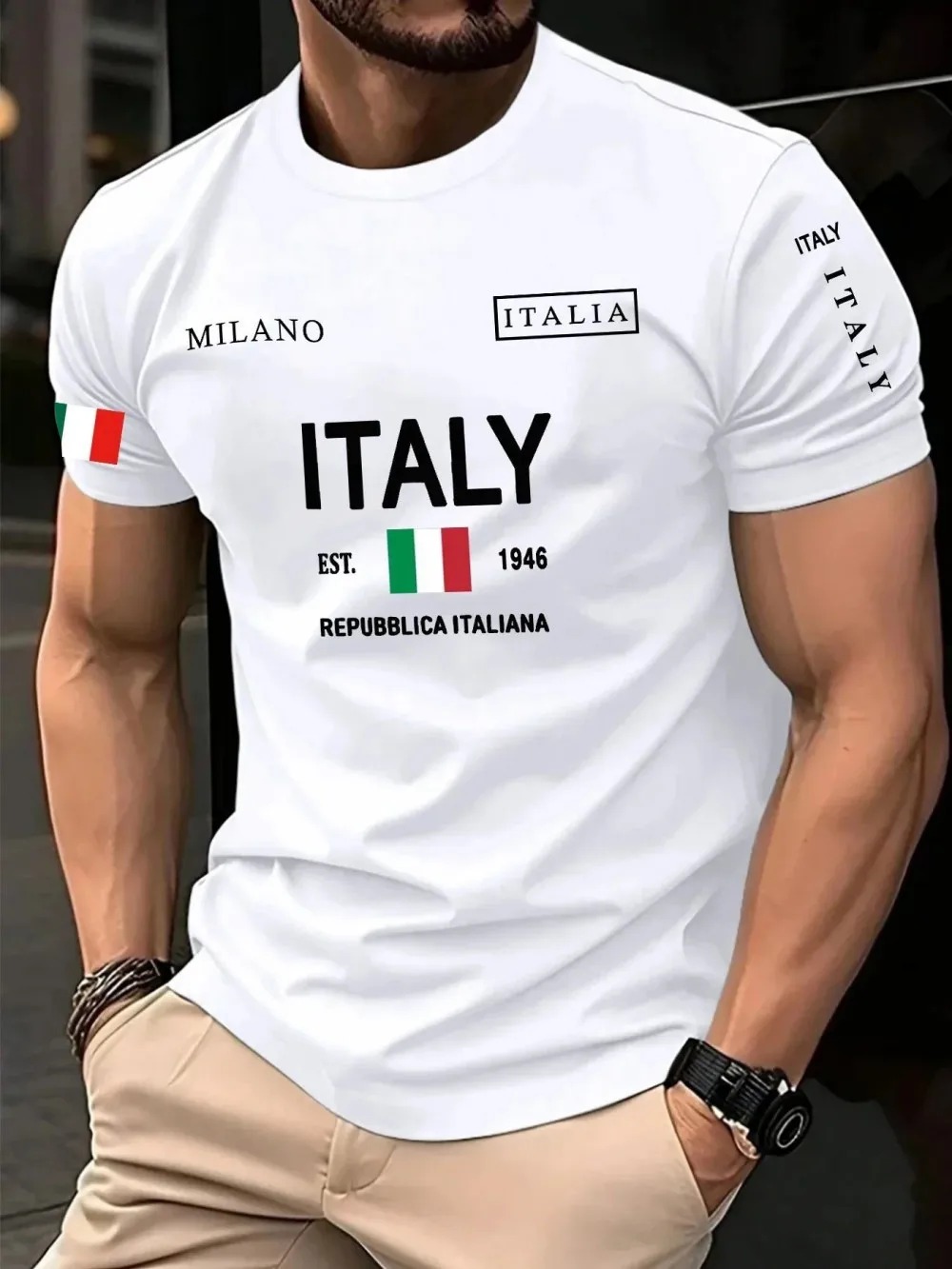 Camiseta Masculina Casual de R - Street Fashion In Milan avaliação e preço