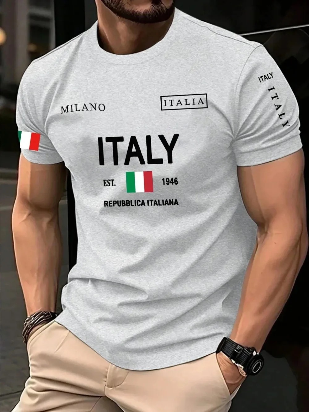 Camiseta Masculina Casual de R - Street Fashion In Milan avaliação e preço