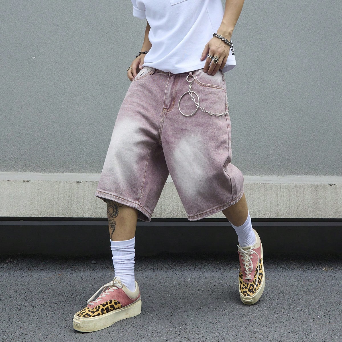 Shorts Jeans Masculino Rosa De - Street Fashion Baggy avaliação e preço