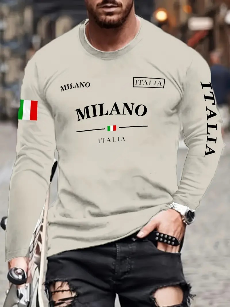 Camiseta Masculina de Manga Lo - Street Fashion In Milan avaliação e preço